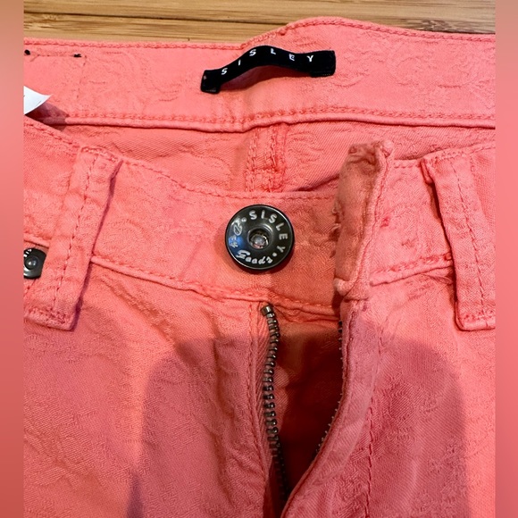 Sisley Super Skinny Flower Textured Jeans Coral Size 26 - Picture 7 of 9